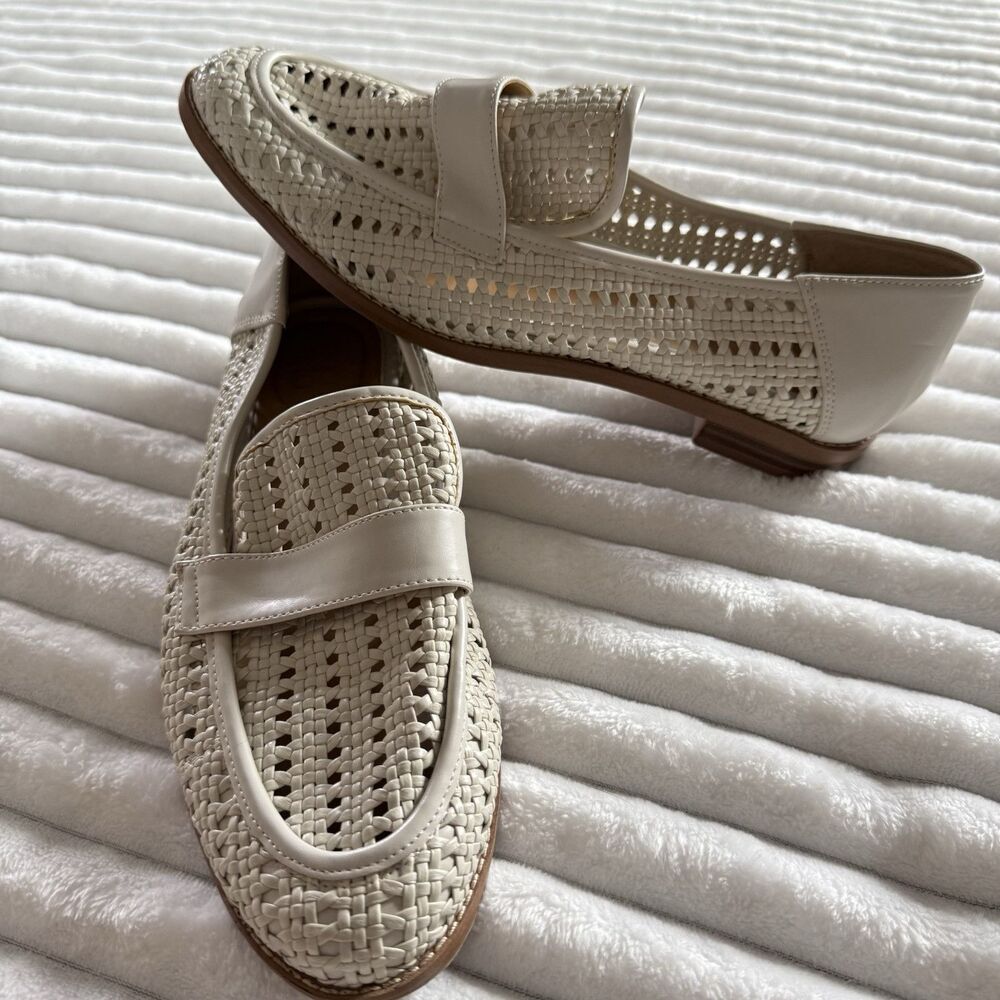 Franco Sarto Shoes Womens 8.5 Halton2 Loafers Flats Cream Faux Leather Slip On